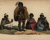 1844 Original Antique Engraving of Human Race Natives Hand colored