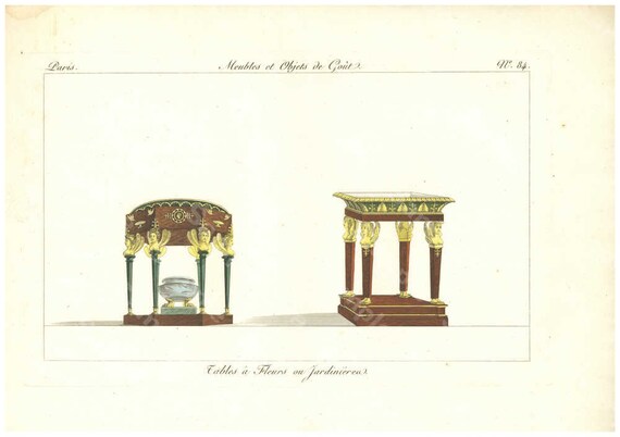 Original Antique Hand Colored Engraving,Furniture from Collection de Meubles et Objets de Goût by Pierre de La Mésangère (1761-1831)