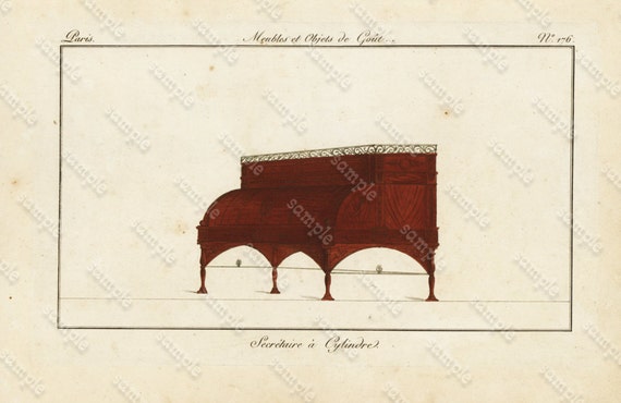 Original Antique Hand Colored Engraving   Furniture from Collection de Meubles et Objets de Goût by Pierre de La Mésangère (1761-1831)