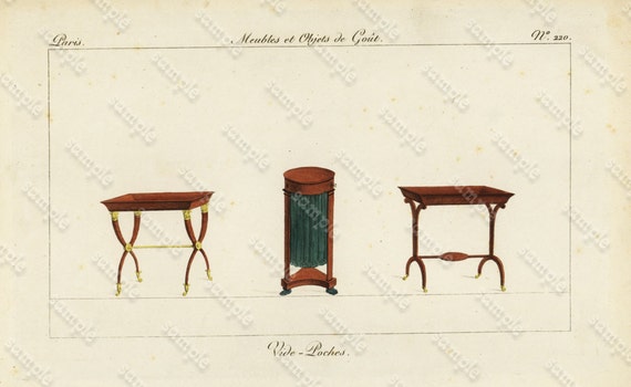 Original Antique Hand Colored Engraving  Furniture from Collection de Meubles et Objets de Goût by Pierre de La Mésangère (1761-1831)