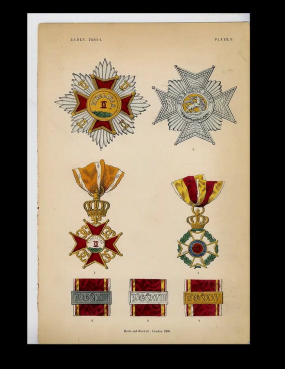 Rare  Original hand Color  knighthood and decorations of honor medals and coat of arms