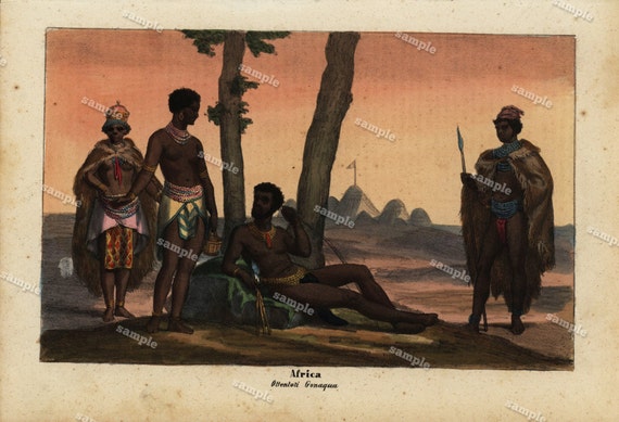 Africa Costumes  hand colored print original art decorative art