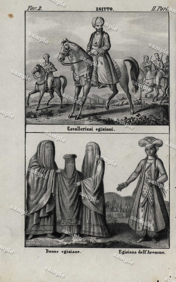 Antique Original steel Engraving from Universal costume Dated 1839 - people - costume- Egyptians - black and white