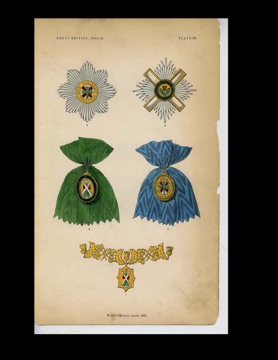 Rare  Original hand Color  knighthood and decorations of honor medals and coat of arms