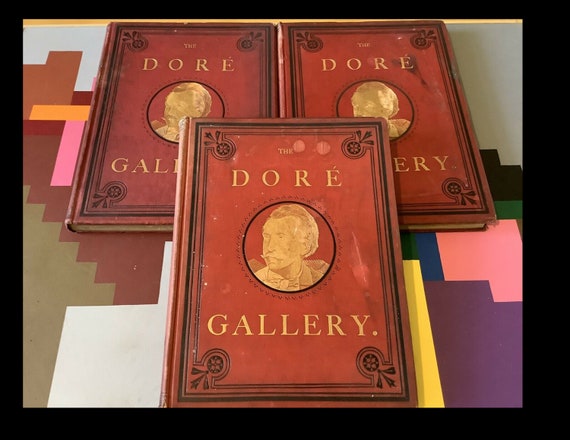 Dore Gallery Three volume set Dante fontaine Don Quixote Circa 1800's including 188 full page engravings