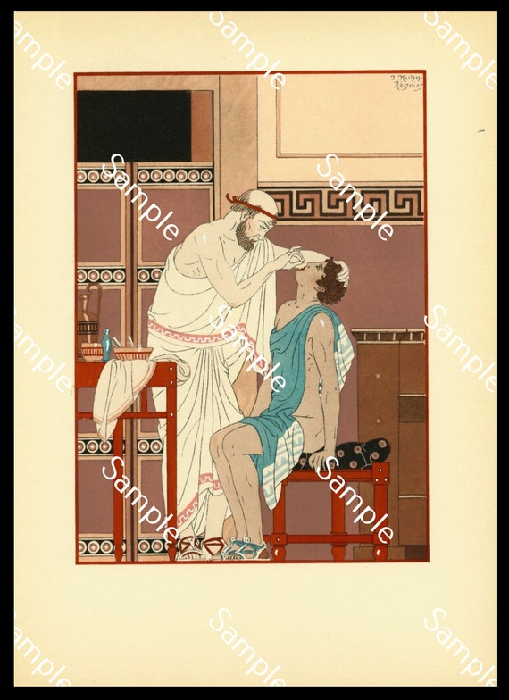 KUHN-REGNIER Art Deco POCHOIR Watercolor Engraving Print Stencil Hippocratic Medicine