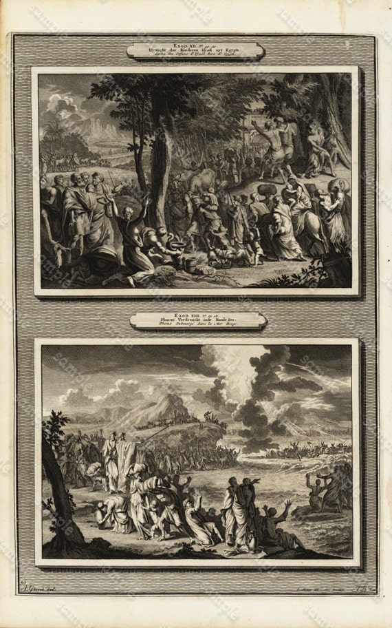 Antique Original Biblical Engraving Of Egyptian Plagues,Moses forces Pharaoh to let his people go buy one get one free only biblical