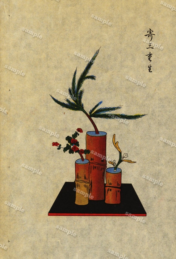 Flower arrangements Japanese  woodblock Print