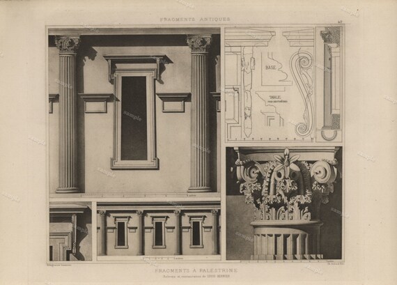 Antique Original Prints of Architectural Elements From Fragments D’Architecture Palestrine   1905 D'Espouy Rome