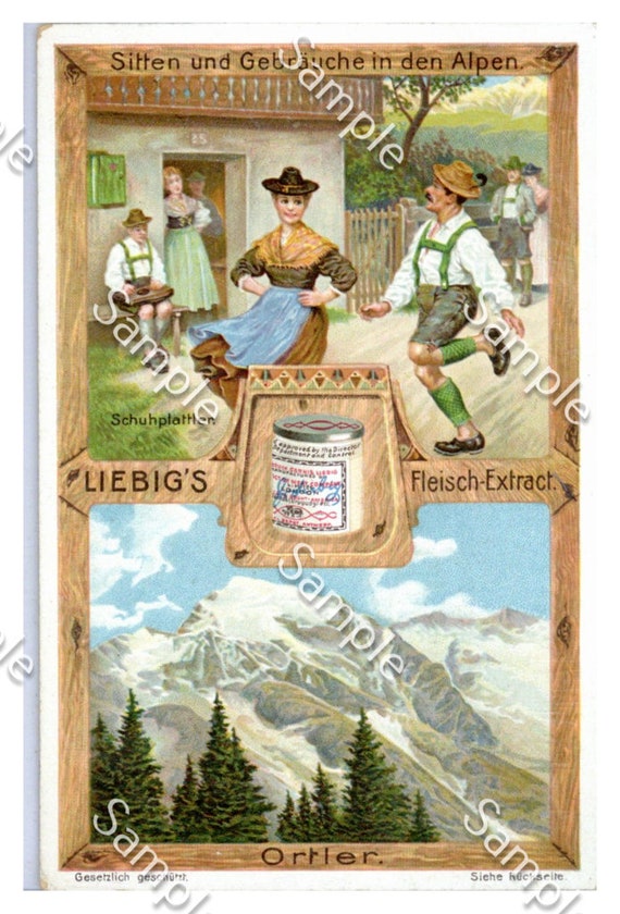 Victorian Trade card late 1890 - 1910 liebig  People mountains Landscape