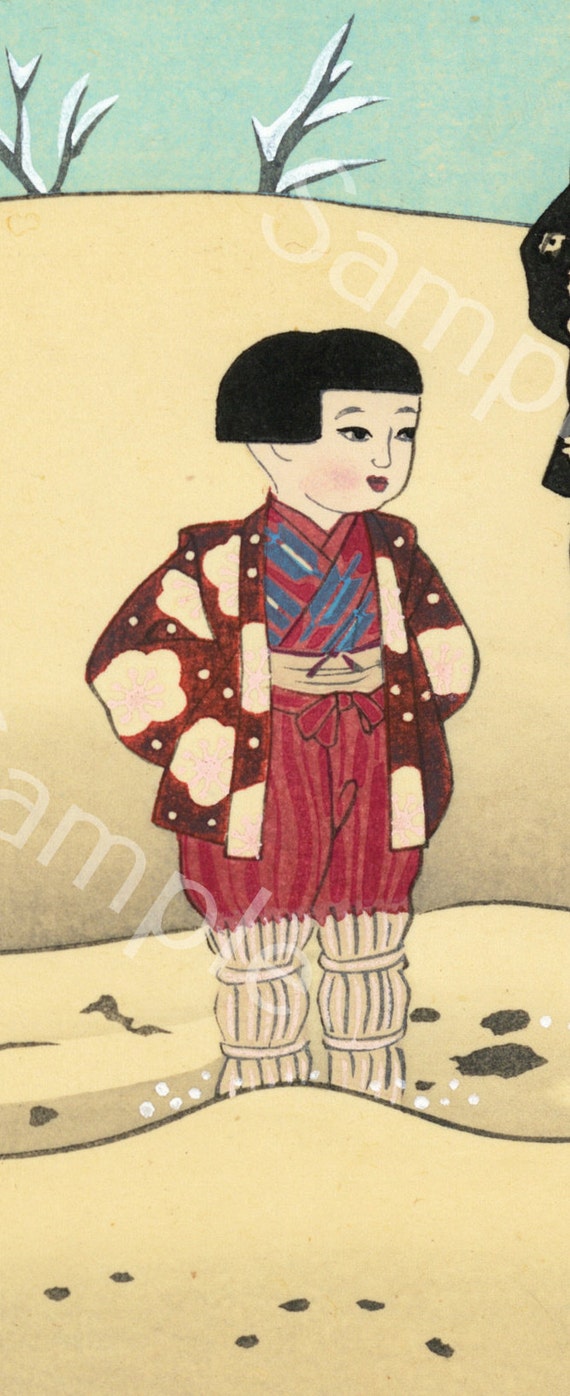 Mid century, Children,Japanese,woodblock print,life of Japanese children