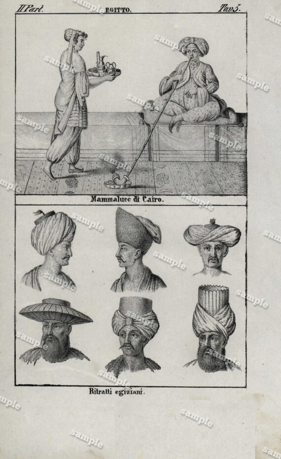Antique Original steel Engraving from Universal costume Dated 1839 -  Egyptians - black and white- races
