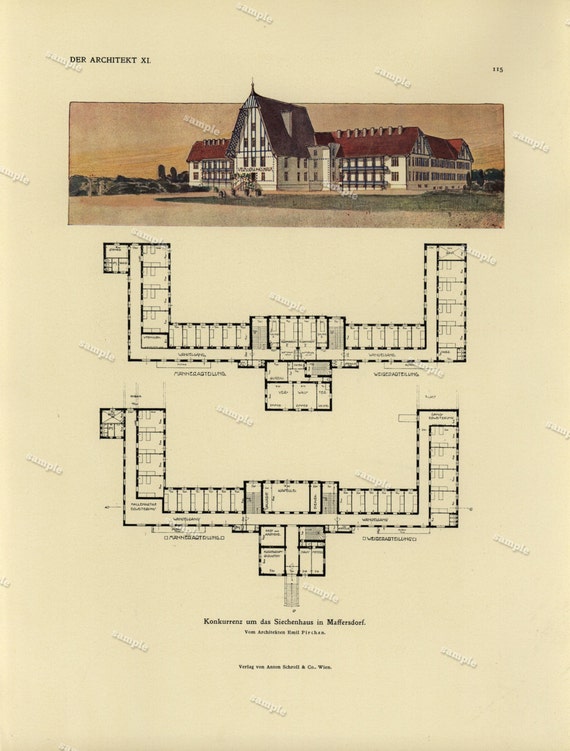 1905 Original Architecture Color Lithograph Decorative art- wall art- home decor - Large folio size - Rare DER ARCHITEKT Wiener Monatshefte