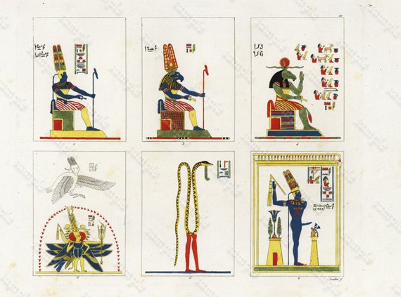 Antique original Hand colored Egyptians Gods   dated 1825 - RARE