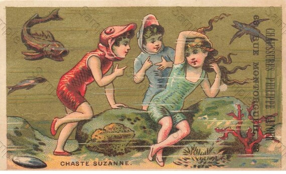 Rare  Victorian Trade card Girls swimming underwater