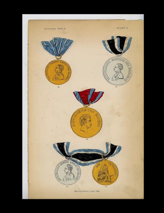 Rare  Original hand Color  knighthood and decorations of honor medals and coat of arms