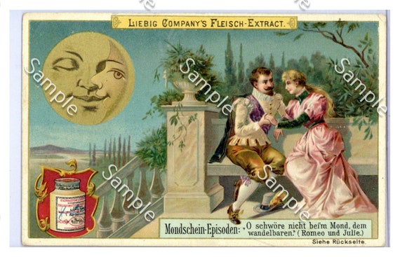 Victorian Trade card late 1890 - 1910 liebig  Romeo and Juliet under the moon