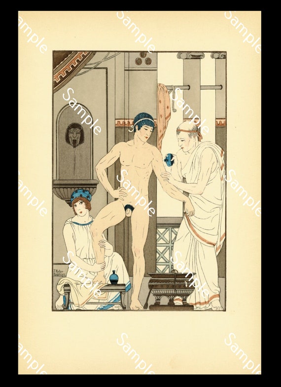 KUHN-REGNIER Art Deco POCHOIR Watercolor Engraving Print Stencil Hippocratic Medicine