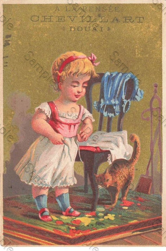 Rare  Victorian Trade card child with a cat 2