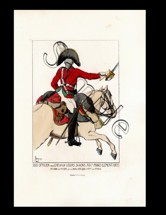 Raphael Jacquemin Antique French Hand Colored Original Costume Print non-commissioned officer