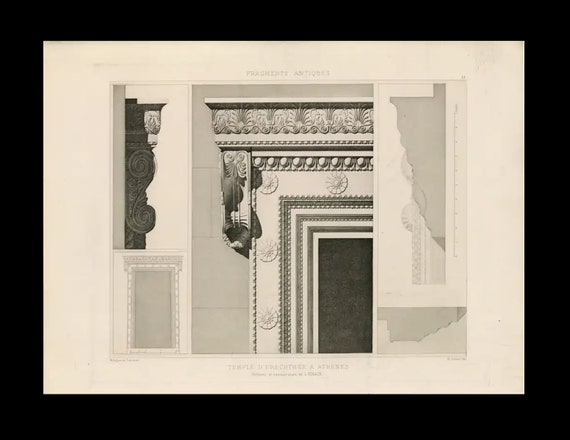 Antique Original Prints of Architectural Elements From Fragments D’Architecture Palestrine   1905 D'Espouy Rome