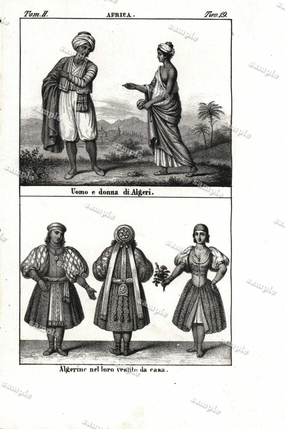 Antique Original steel Engraving from Universal costume Dated 1839 - Costume of Africa