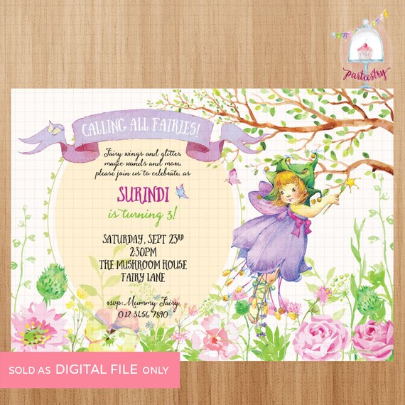 Floral Garden Fairy Invitation Card - Printable Invitation Card Il_570xn