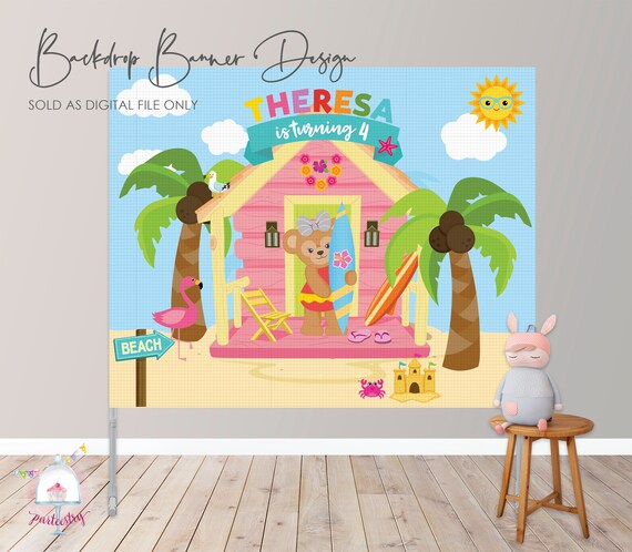 Beach Teddy Backdrop Banner- Printable Backdrop Banner Il_570xn