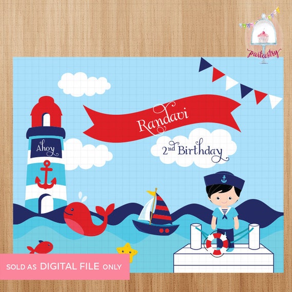 Nautical/Sailor Boy Backdrop Banner - Printable Backdrop Banner Il_570xn