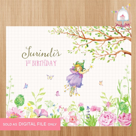 Floral Garden Fairy Backdrop Banner - Printable Backdrop Banner Il_570xn