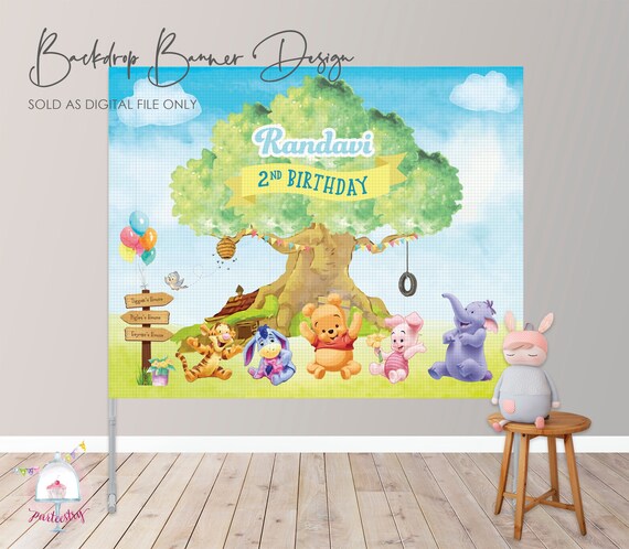 Baby Pooh and Friends Birthday Backdrop Banner - Printable Backdrop Banner Il_570xn