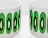 Pair of Green and White Op-Art Mod Footed Mugs