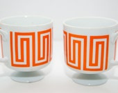 Groovy Pair of Footed Mod Orange Mugs