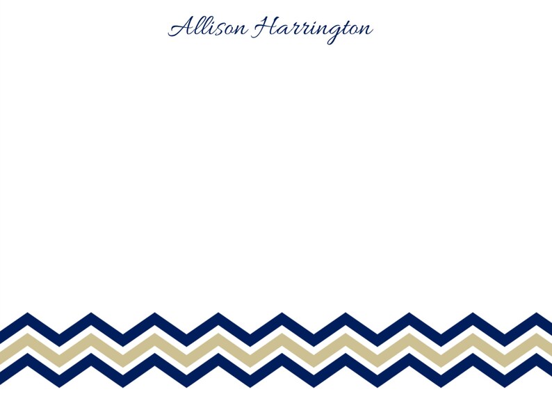 Personalized Blue /& Gold Chevron Stationery 5x7 Note Cards