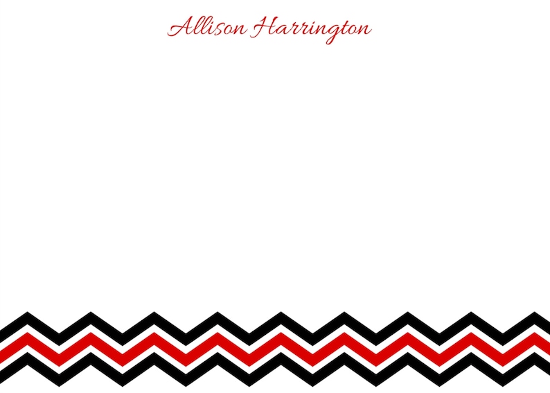 Personalized Red and Black Chevron Stationery 5x7 Note Cards