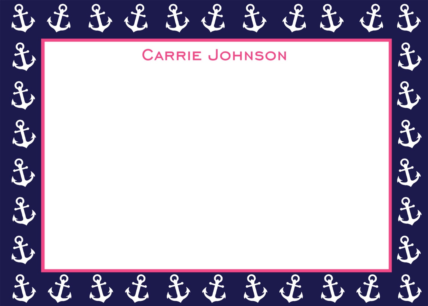 Personalized Nautical Theme Flat Note Cards Navy and Pink Etsy