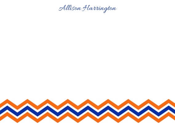 Personalized Blue /& Gold Chevron Stationery 5x7 Note Cards