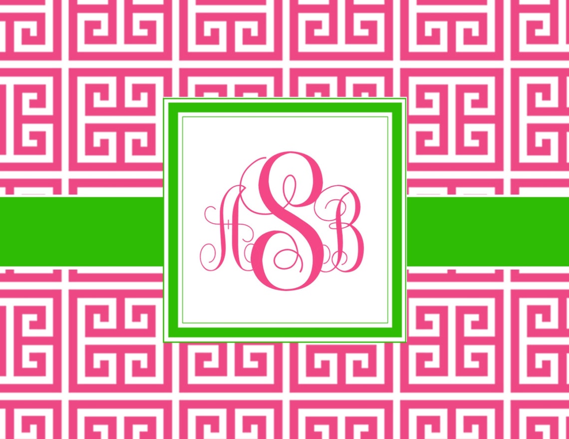Personalized Greek Key Design With Monogram Folded Note Etsy