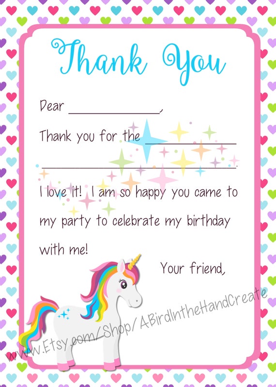 Colourful Chevrons Unicorn Party Thank You Cards 