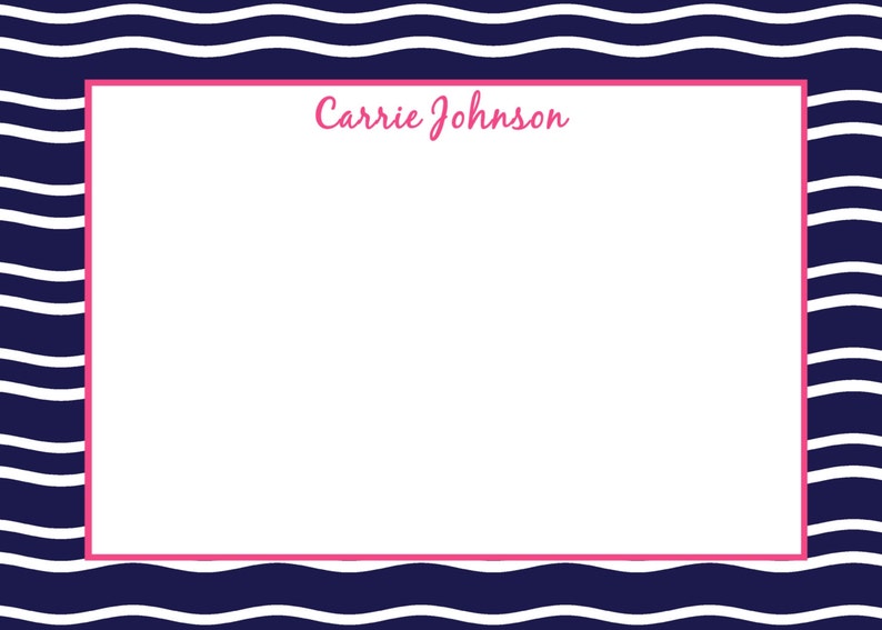 Personalized Nautical Theme Flat Note Cards Navy and Pink Etsy
