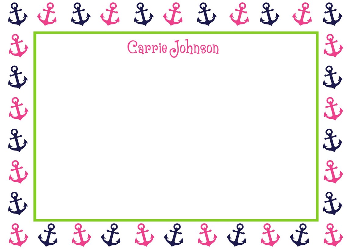 Personalized Nautical Theme Flat Note Cards Navy and Pink Etsy