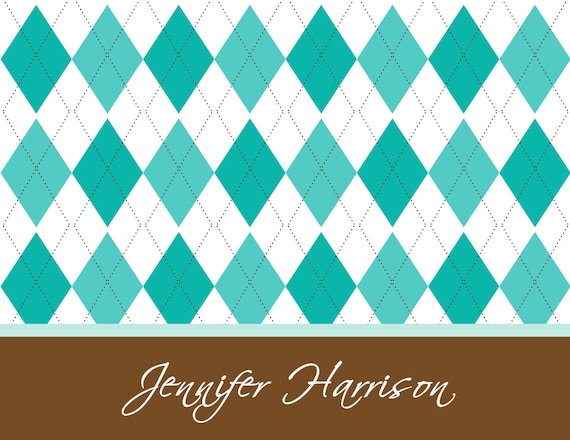 Traditional Blue argyle handcrafted Note Cards personalization may added off