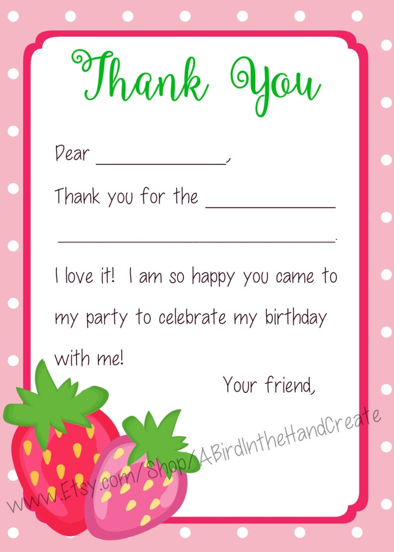 Kids fill in the blank thank you cards fruit theme etsy