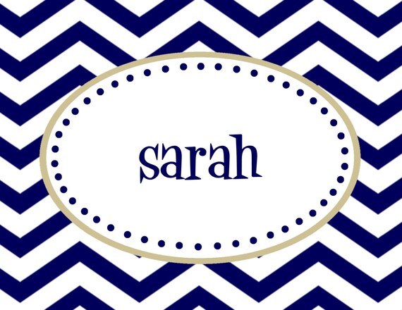 Personalized Blue /& Gold Chevron Stationery 5x7 Note Cards