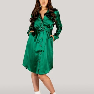 Jackie" Trench Coat Dress Emerald Green