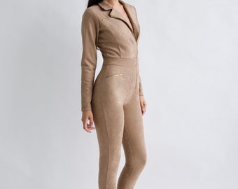 Faux suede jumpsuit sale