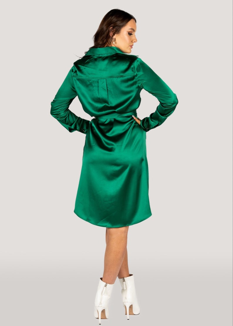 Jackie" Trench Coat Dress Emerald Green