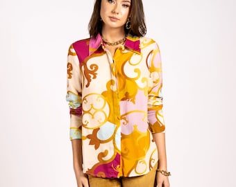 Why Mary "Made For Joy" Printed Shirt Blouse