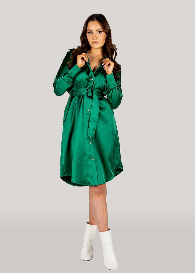 Jackie" Trench Coat Dress Emerald Green