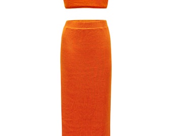 Arancia" Orange Crop Top & Maxi Pencil Skirt